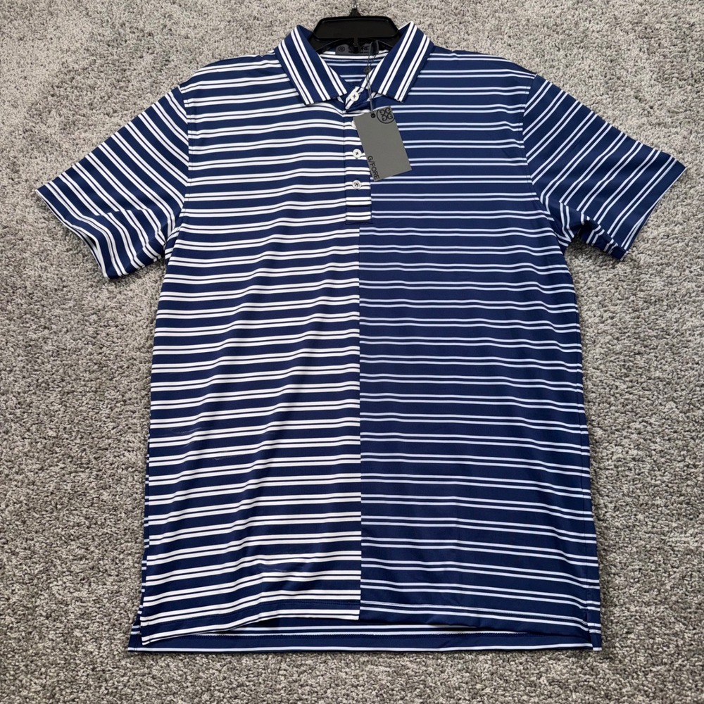 G/FORE Offset Golf Polo Mens Stretch Striped Blue Large NEW